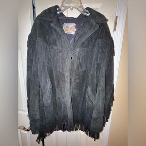 Excelled Vintage Black Suede Fringe Jacket Size Large 
Made In The USA